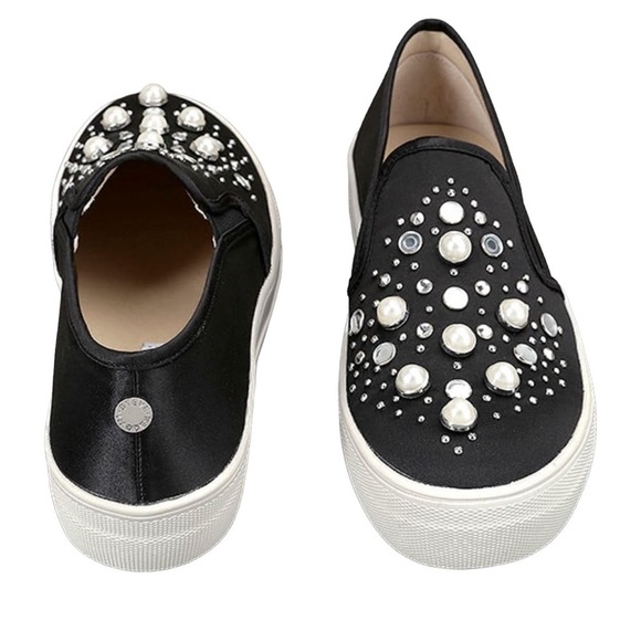 Steve Madden Black 9 Glade Black Satin Slip-On Sneakers - Picture 5 of 14